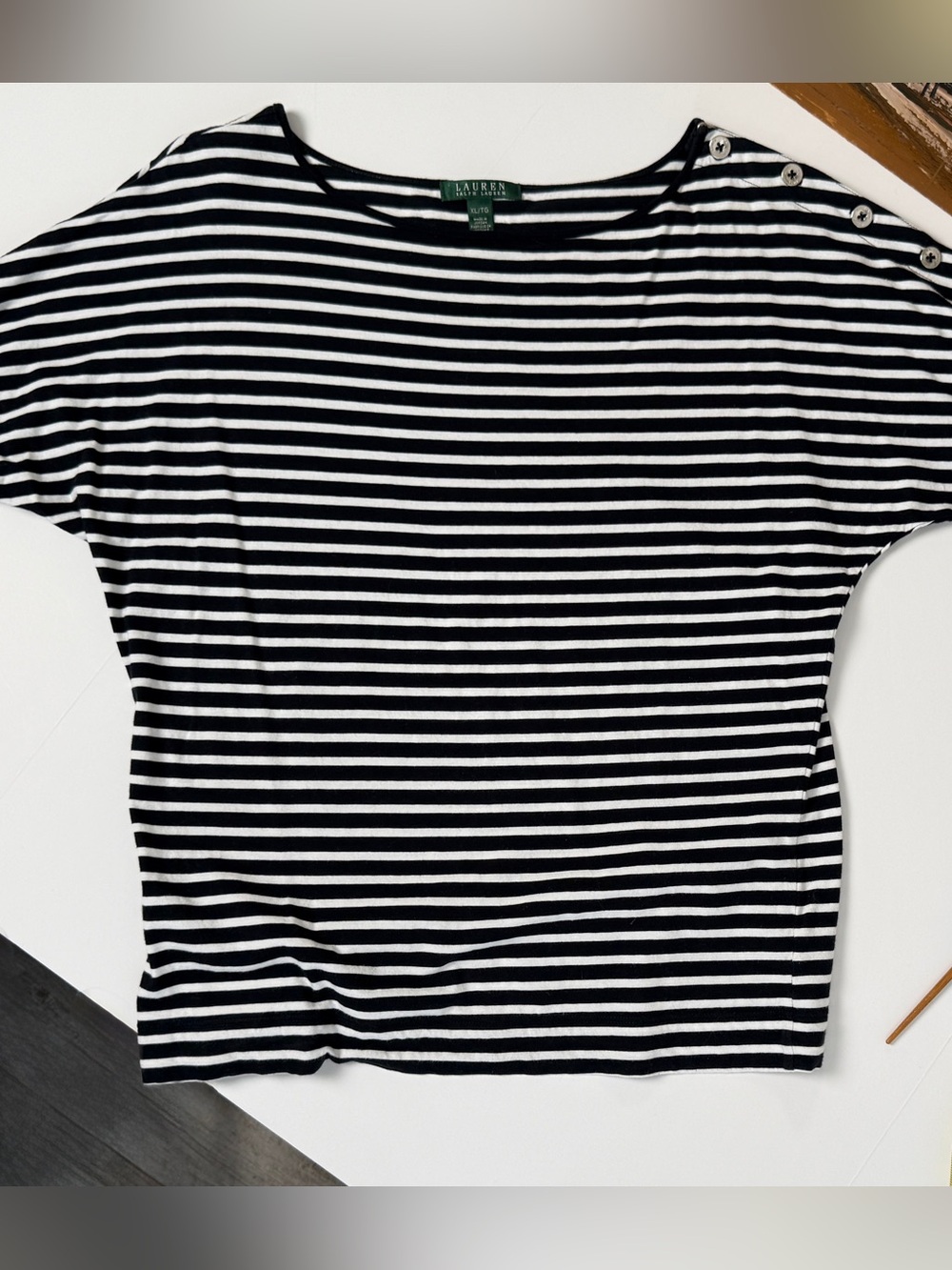 Lauren Ralph Lauren | Boat Neck Top | Black & White | XL